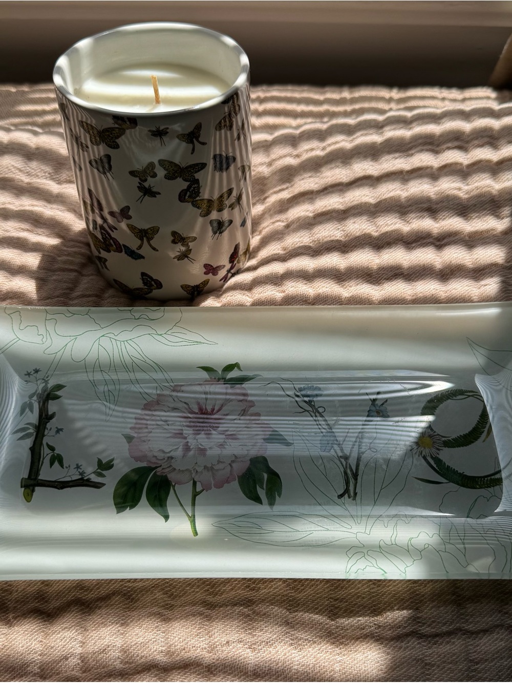 Butterfly Print Candle in Cream Ceramic Holder